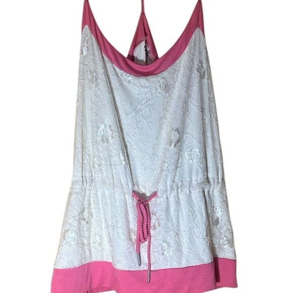 Steve Madden Lace Rope Straps Dead Stock Vintage Tank Top Size Large Pink & Crea - Picture 3 of 8